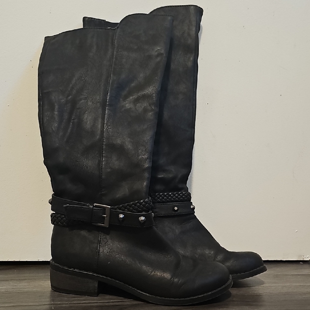 Black Combat Moto Boots with Ankle Strap